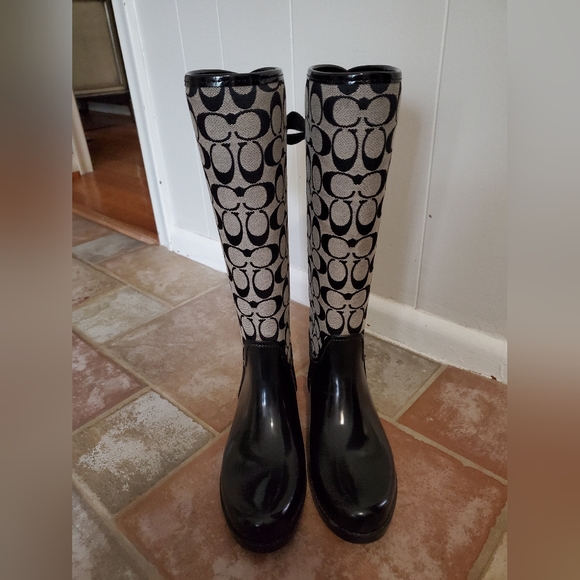 Coach Logo Canvas Rubber Rain Boots - Picture 2 of 8